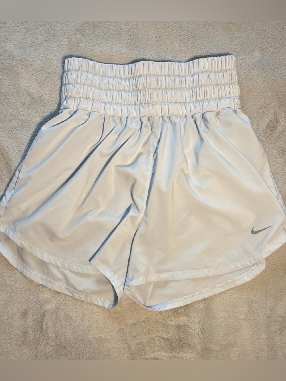 Nike Women’s White Smocked-Waist Athletic Shorts